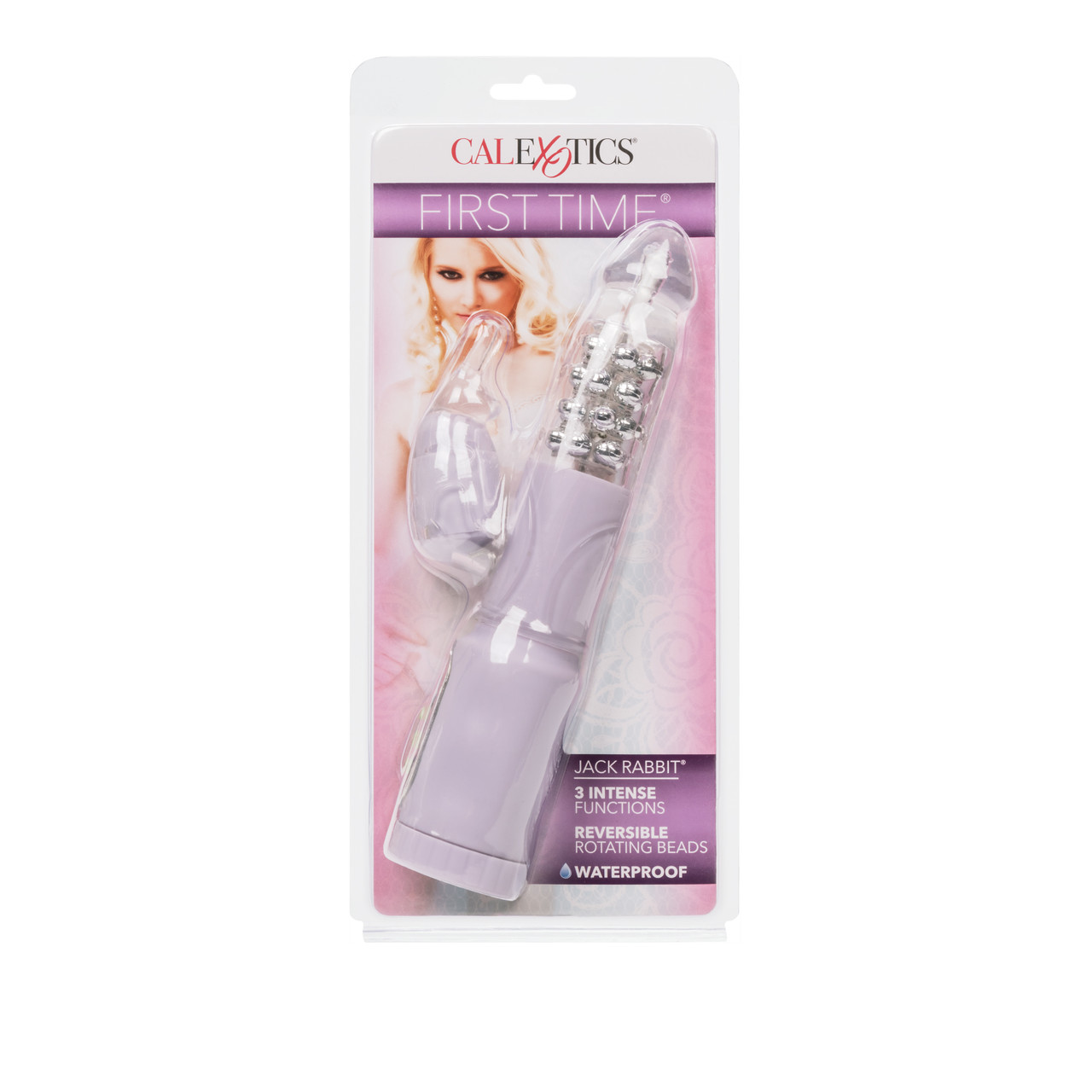 First Time Jack Rabbit Purple Dual Stimulator Pleasure Toys Vibrator from California Exotic Novelties. Powerful and waterproof 3 function vibrator. Velvety soft dual stimulating sex toy for women features a realistic clear phallic shaped probe stimulates