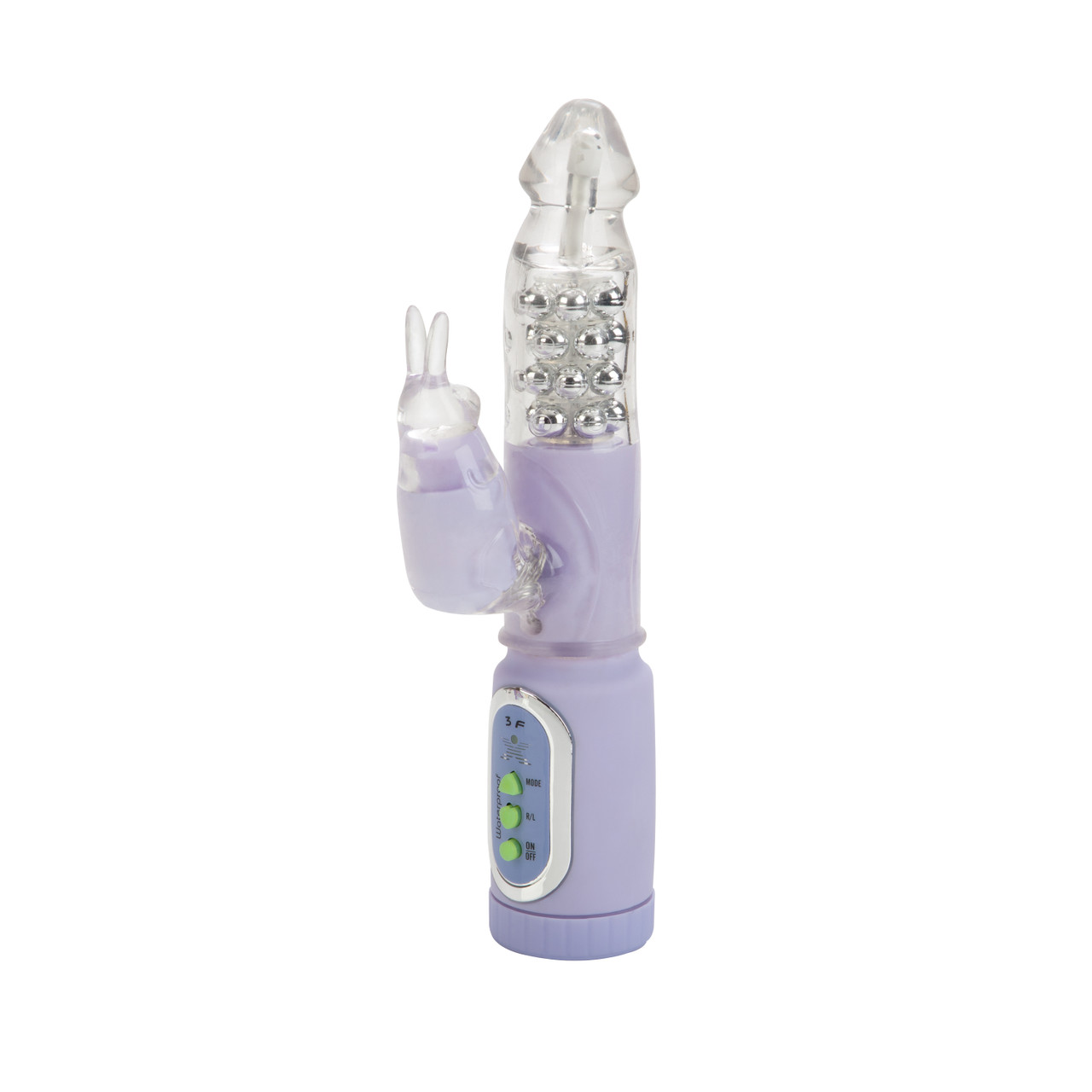 First Time Jack Rabbit Purple Dual Stimulator Pleasure Toys Vibrator from California Exotic Novelties. Powerful and waterproof 3 function vibrator. Velvety soft dual stimulating sex toy for women features a realistic clear phallic shaped probe stimulates