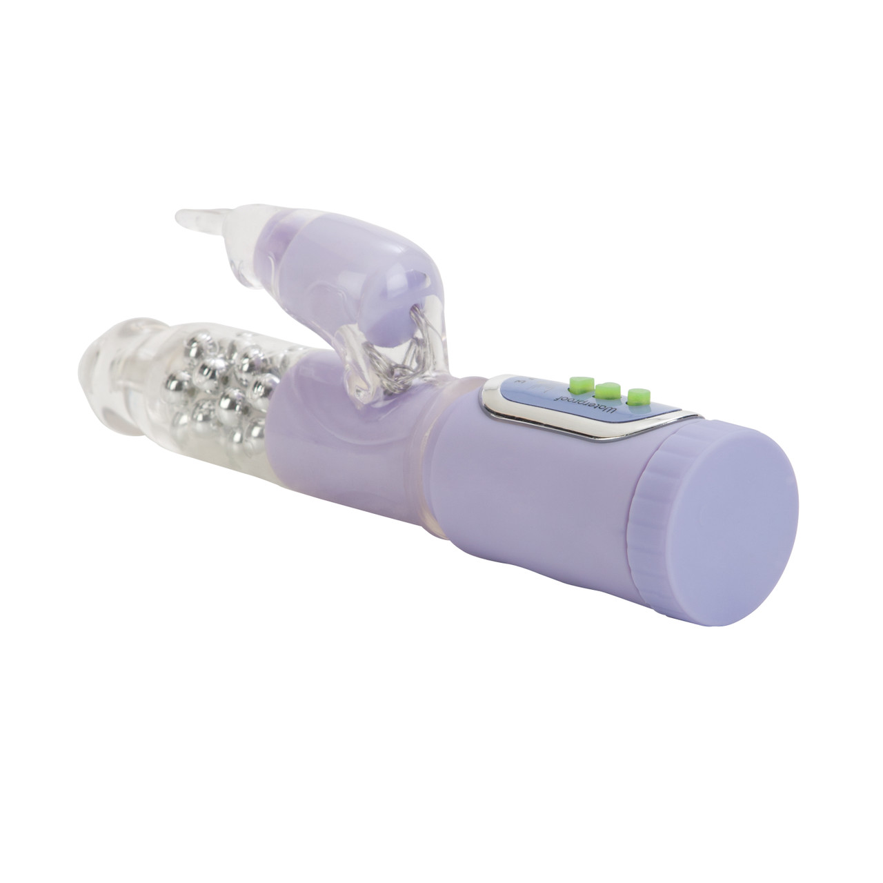 First Time Jack Rabbit Purple Dual Stimulator Pleasure Toys Vibrator from California Exotic Novelties. Powerful and waterproof 3 function vibrator. Velvety soft dual stimulating sex toy for women features a realistic clear phallic shaped probe stimulates