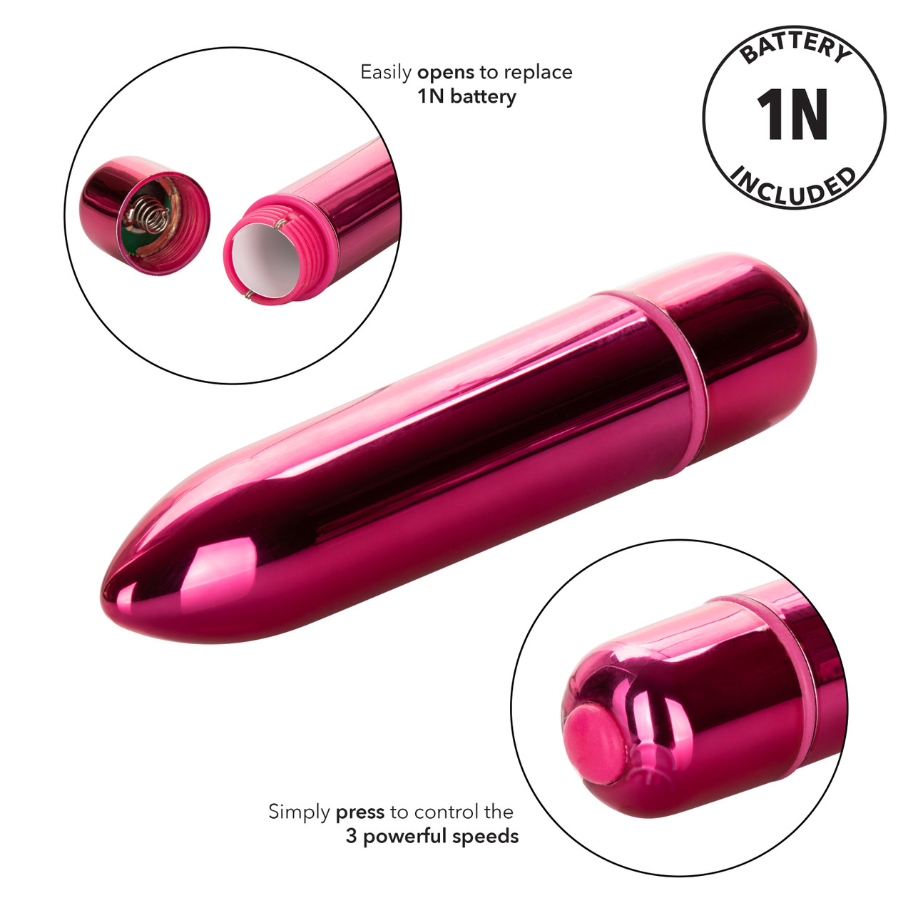 High Intensity Bullet Vibrator Pink from California Exotic Novelties. Get intense thrills with this super powered bullet vibrator! The revolutionary High Intensity Bullet Vibrator comes packed with power for a mind blowing massage and is the perfect produ