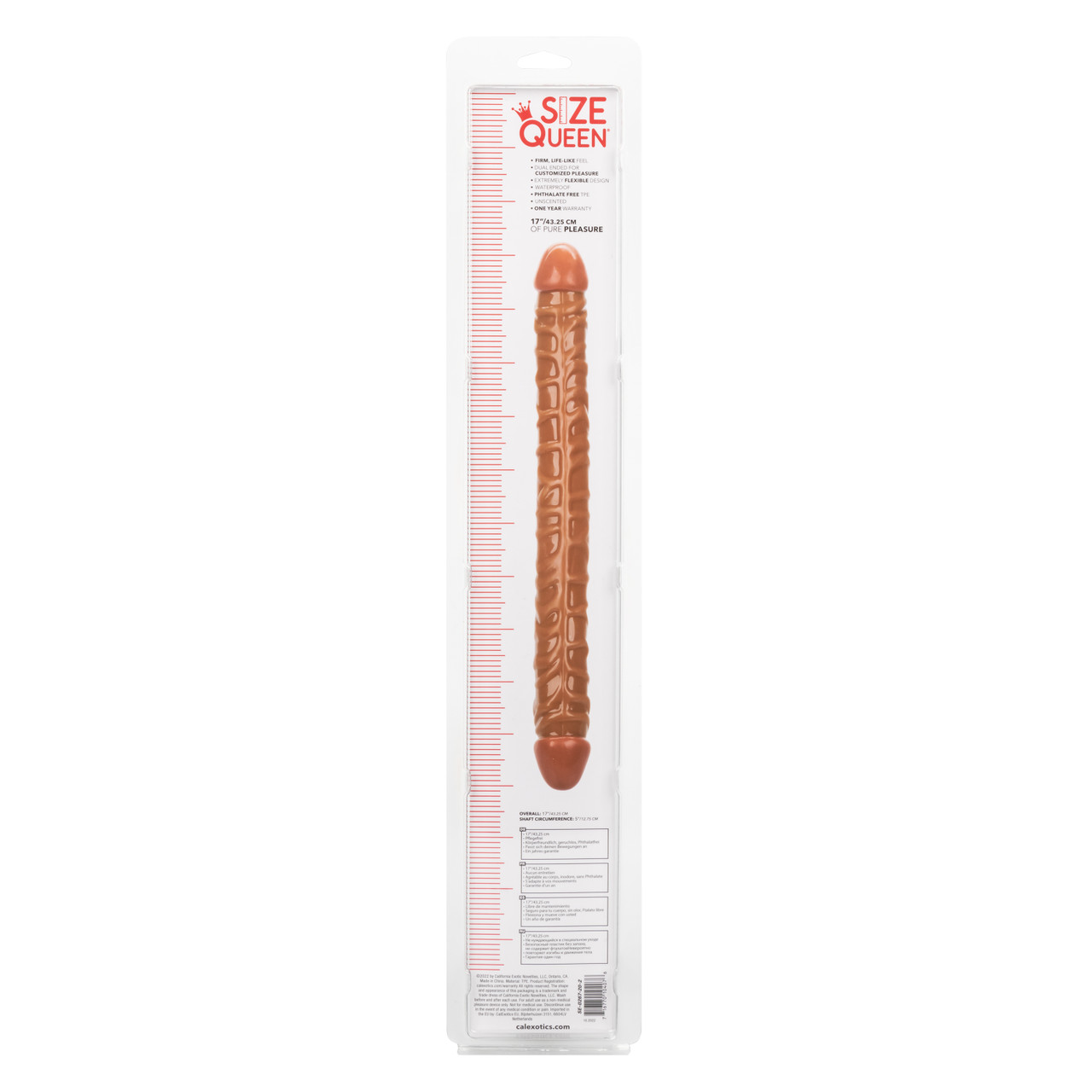 Size Queen 17 inches Brown Extra Long Dildo from California Exotic Novelties. Indulge in your naughtiest fantasies and give yourself over to double penetrating pleasure with the powerful Size Queen 17 inches dong. The daring double ended dong has a 17 inc