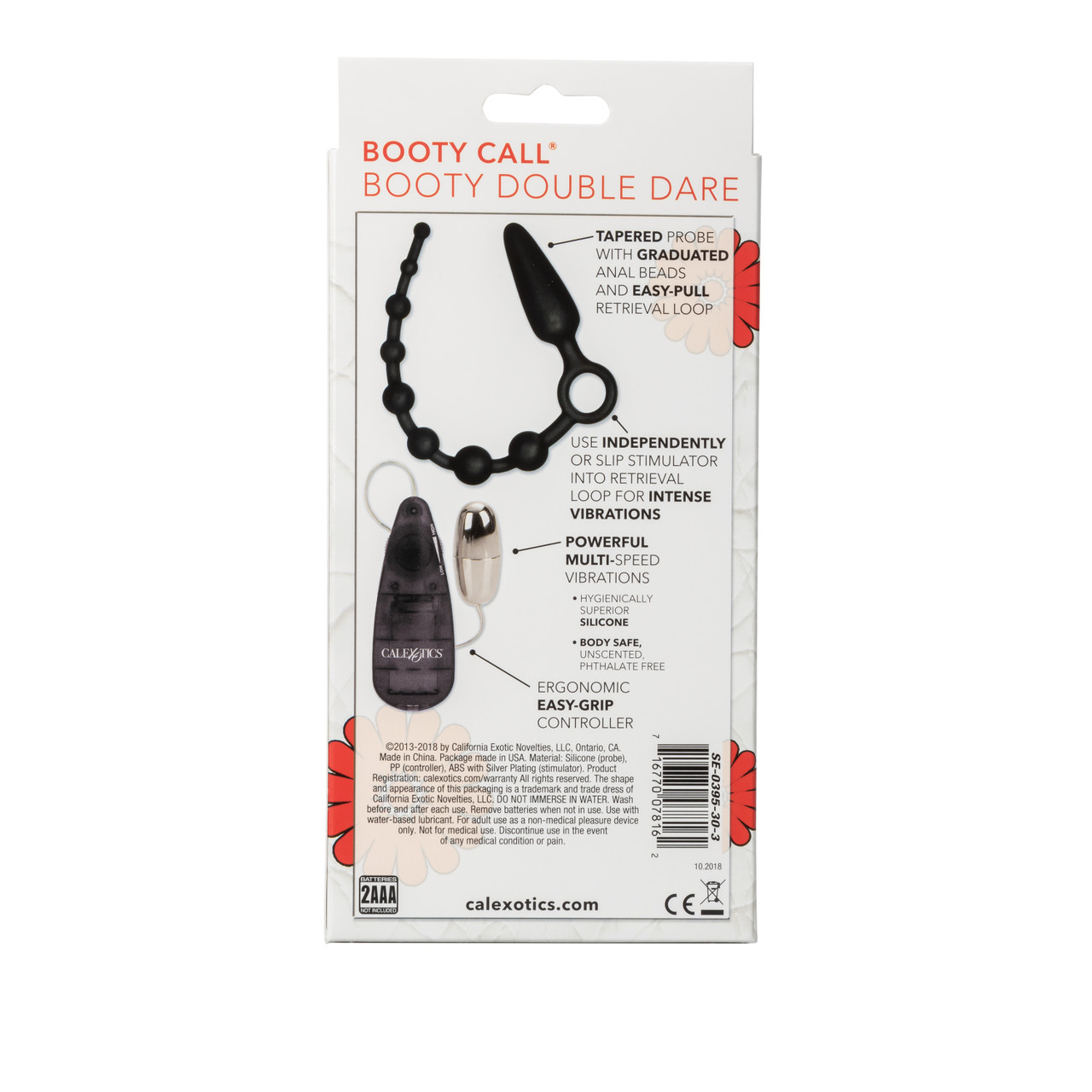 Booty Call Booty Double Dare Black from California Exotic Novelties. Do you dare to have double the fun? We double dare you to try the Booty Call Booty Double Dare Probe and Stimulator