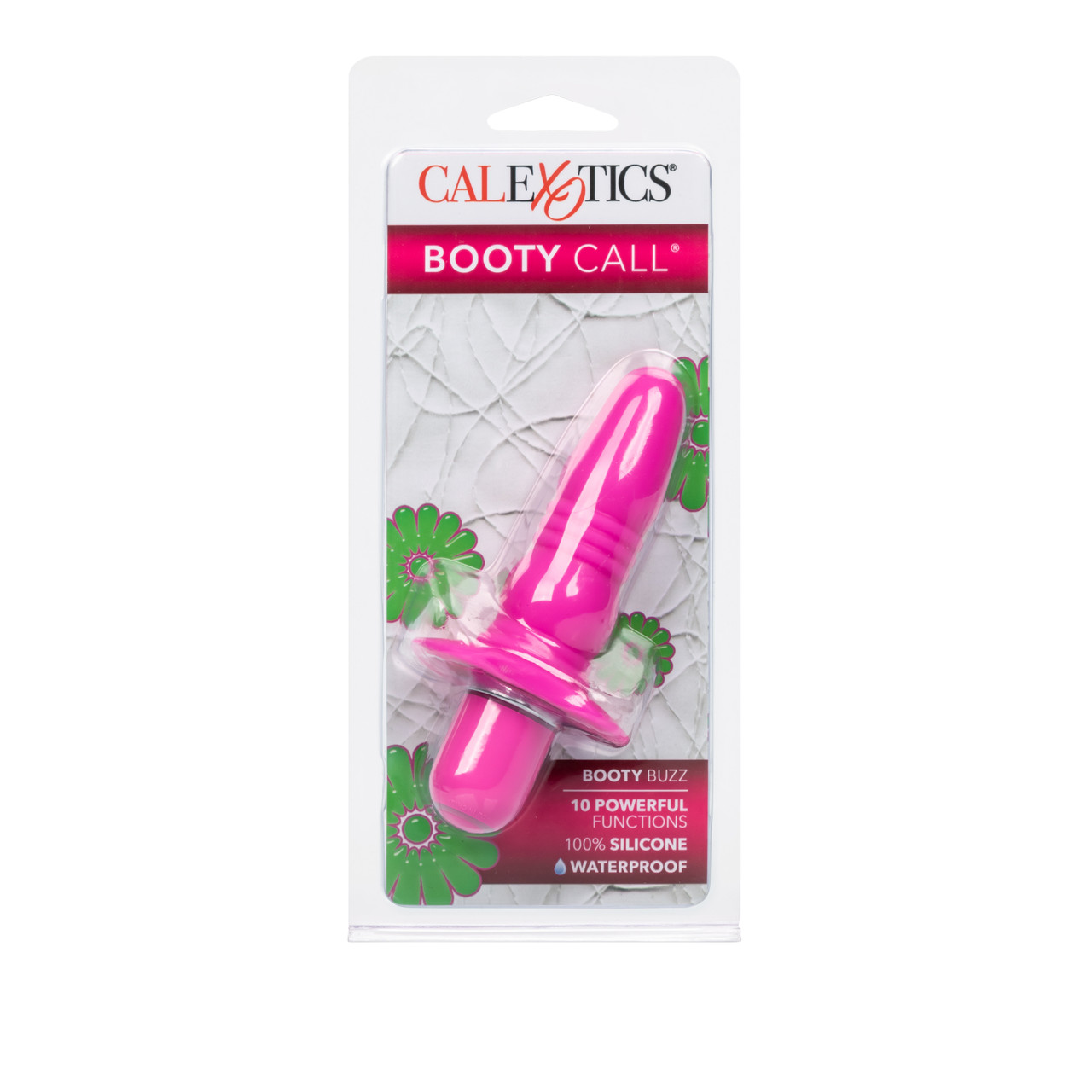 Booty Call Booty Buzz Pink Anal Probe from California Exotic Novelties. The Booty Call Booty Buzz is a self contained premium Silicone probe measuring 3 inches long and 1 inch wide and featuring 10 amazing pleasure settings all operated from one simple pu