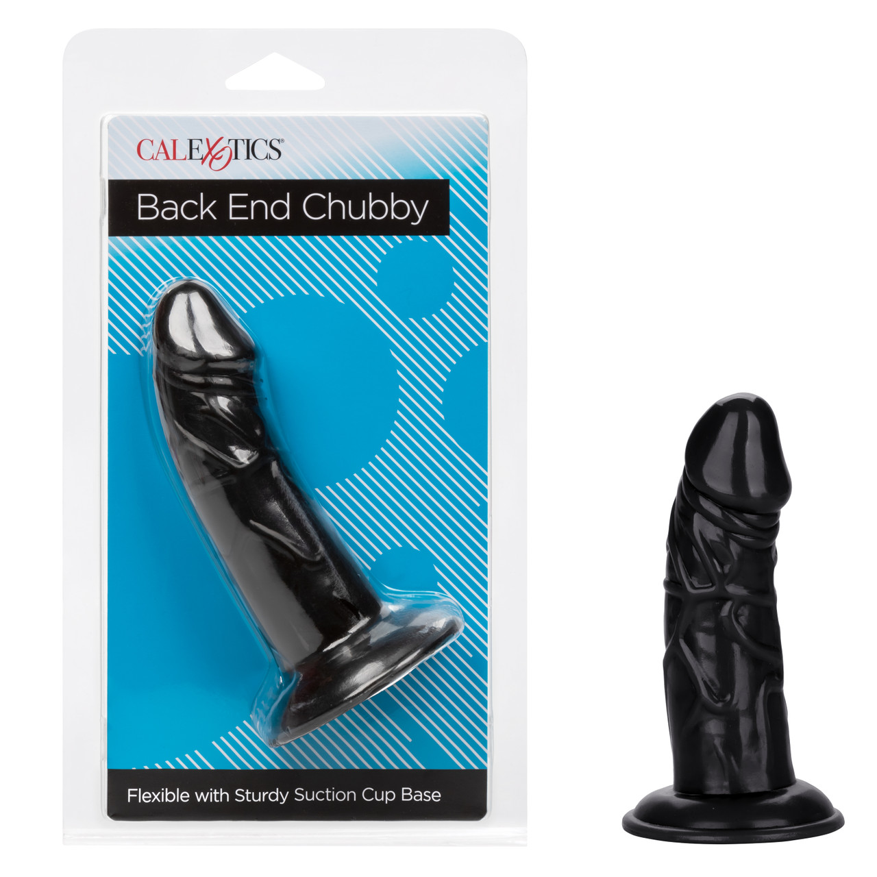 Back End Chubby Black Realistic Dong from California Exotic Novelties. Anal Play Collection Cal Exotics. Flexible dong with suction cup base. From bashful beginner to erotic expert