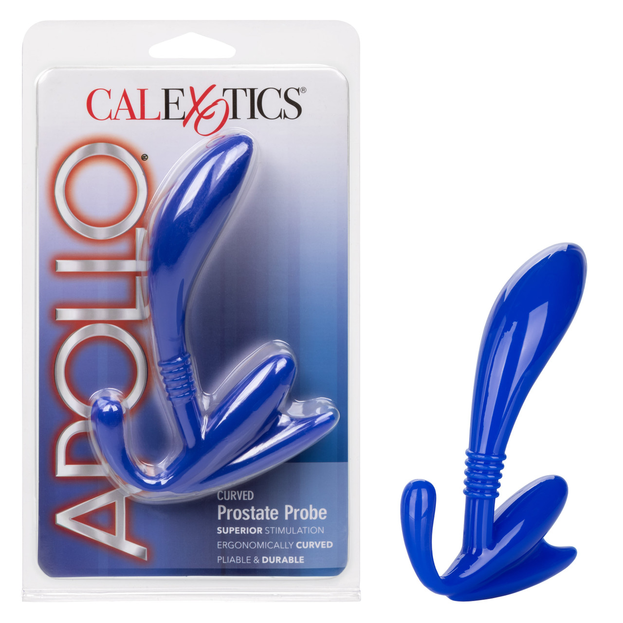 Apollo Curved Prostate Probe Blue from California Exotic Novelties. For gratifying prostate pleasure
