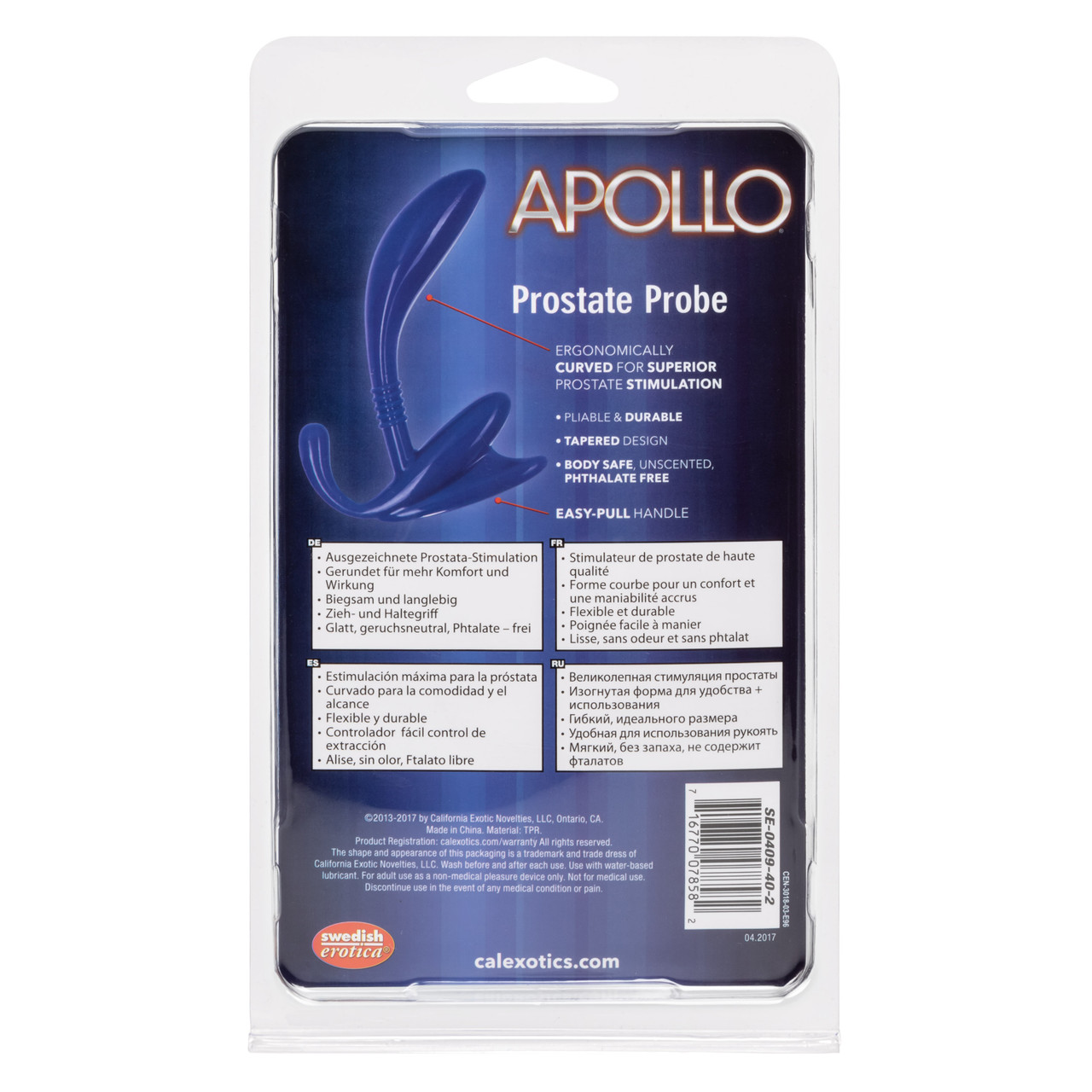 Apollo Curved Prostate Probe Blue from California Exotic Novelties. For gratifying prostate pleasure