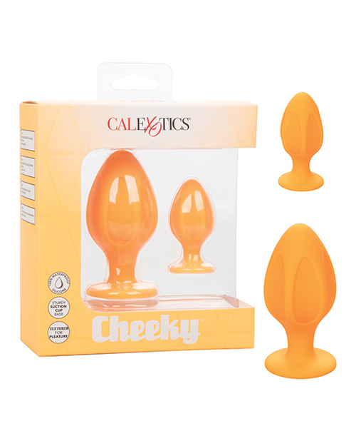 Cheeky Probe Orange 2 Pack from California Exotic Novelties. Let's play! Get plugged in with the Cheeky line of anal plugs! Each piece has its own individual texture