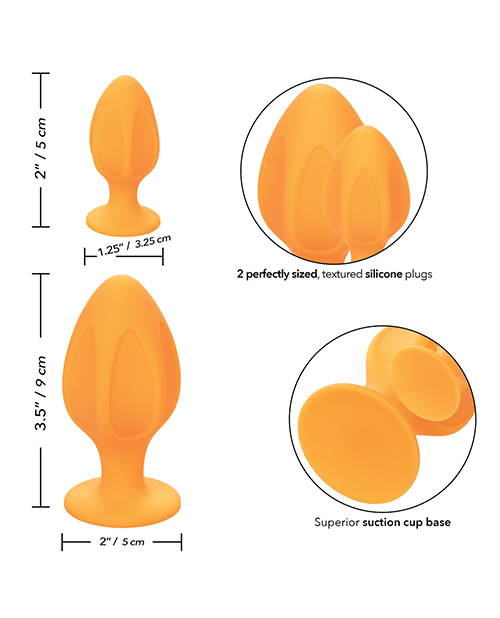 Cheeky Probe Orange 2 Pack from California Exotic Novelties. Let's play! Get plugged in with the Cheeky line of anal plugs! Each piece has its own individual texture