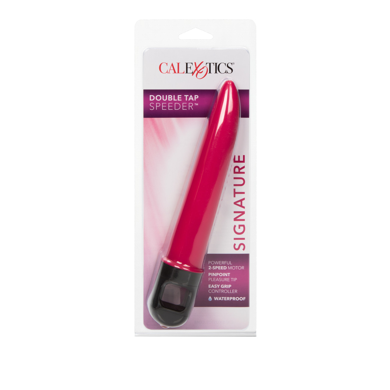 Double Tap Speeder 6.5 inches Pink Vibrator from California Exotic Novelties. Enhance your orgasms with increased maneuvrability with the Double Tap Speeder Vibrators from Cal Exotics. The power packed vibrator comes with a sensual tapered tip for an even