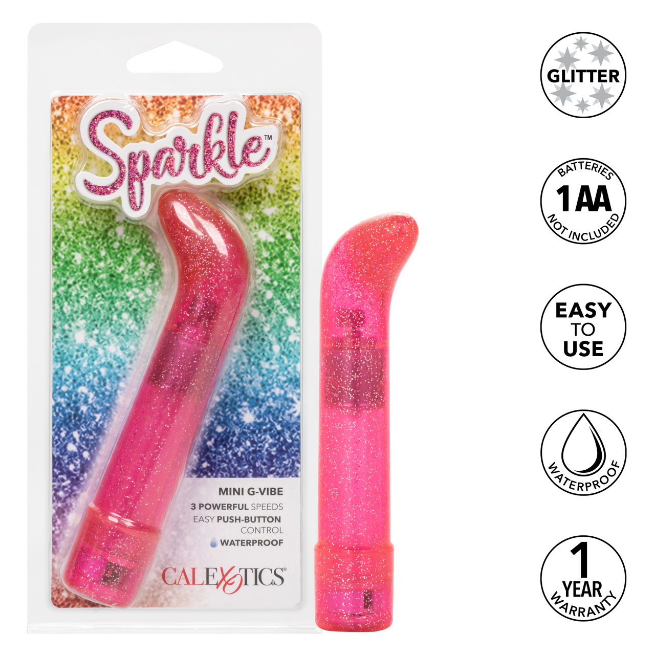 Sparkle Mini G-Vibe Pink Vibrator from California Exotic Novelties. Indulge in dazzling pleasure with the Sparkle Mini G Vibrator