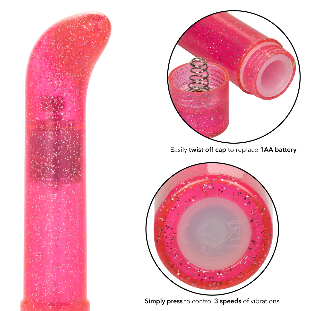 Sparkle Mini G-Vibe Pink Vibrator from California Exotic Novelties. Indulge in dazzling pleasure with the Sparkle Mini G Vibrator