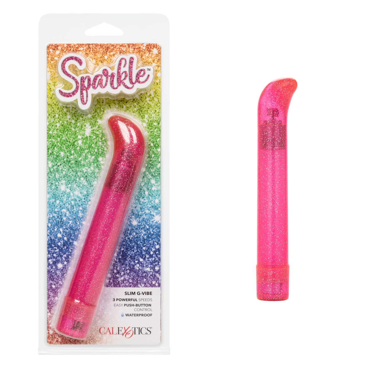 Sparkle Slim G-Vibe Pink Hard Vibrator from California Exotic Novelties. Indulge in dazzling pleasure with the Sparkle Slim G Vibe