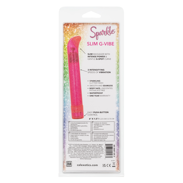 Sparkle Slim G-Vibe Pink Hard Vibrator from California Exotic Novelties. Indulge in dazzling pleasure with the Sparkle Slim G Vibe