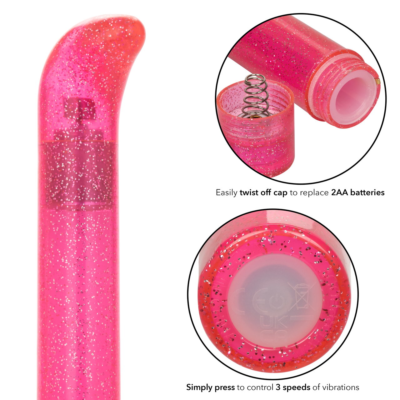 Sparkle Slim G-Vibe Pink Hard Vibrator from California Exotic Novelties. Indulge in dazzling pleasure with the Sparkle Slim G Vibe