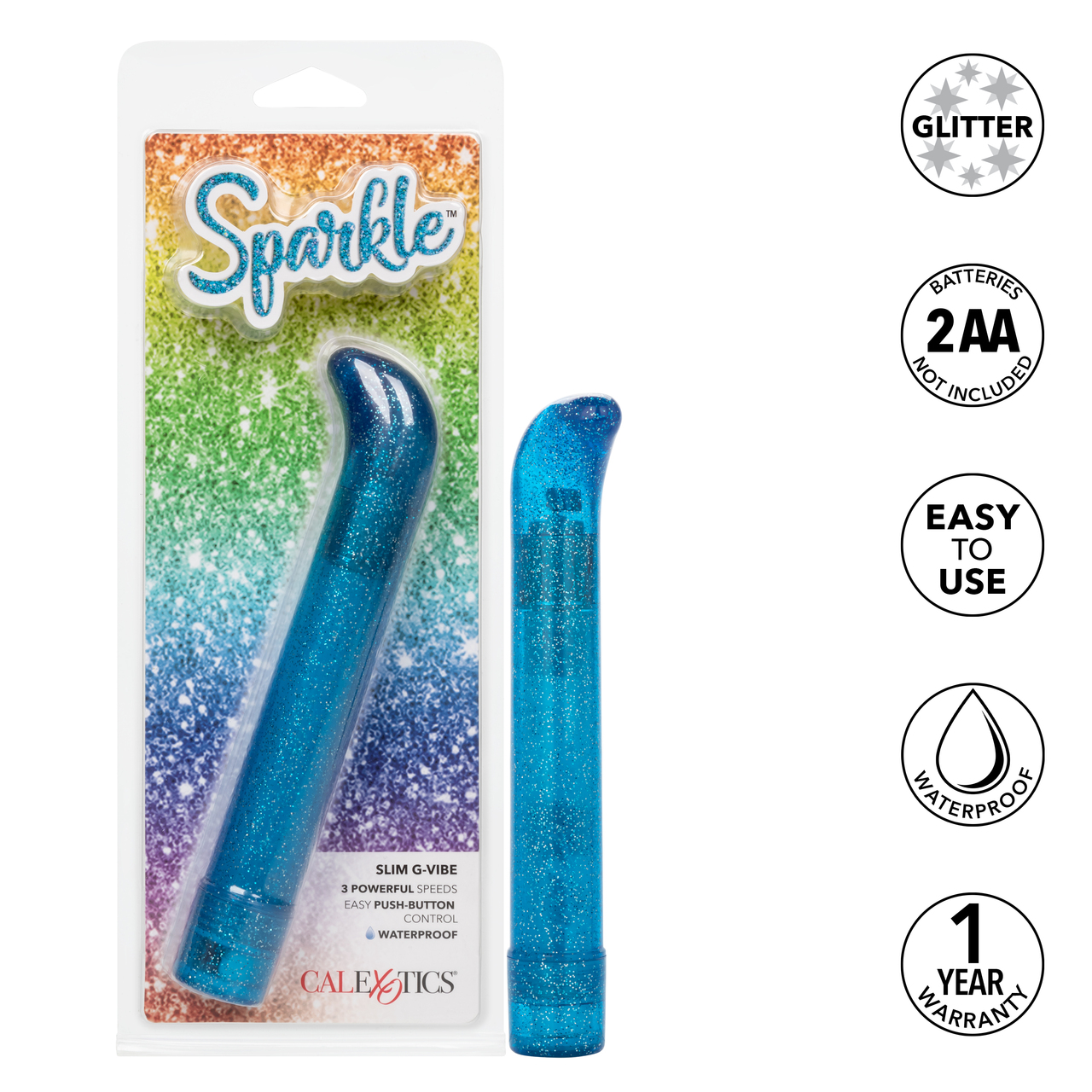 Sparkle Slim G-Vibe Blue from California Exotic Novelties.Hard Vibrator from California Exotic Novelties. Indulge in dazzling pleasure with the Sparkle Slim G Vibe