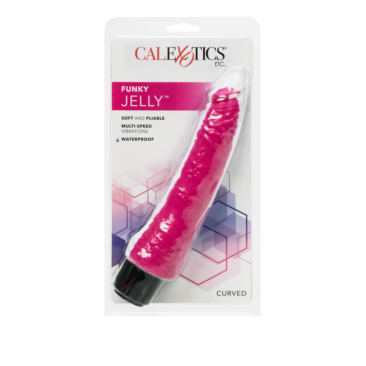 Funky Jelly Vibe 7.5 inches Pink Purple from California Exotic Novelties is one of the most unique sex toys out there! The Funky Jelly Vibe is a super soft and pliable multi-speed stimulator that is perfect for intimate solo fun. Use the battery operated