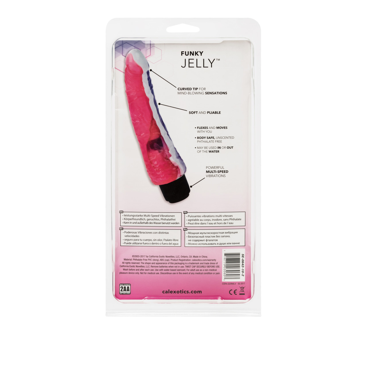 Funky Jelly Vibe 7.5 inches Pink Purple from California Exotic Novelties is one of the most unique sex toys out there! The Funky Jelly Vibe is a super soft and pliable multi-speed stimulator that is perfect for intimate solo fun. Use the battery operated