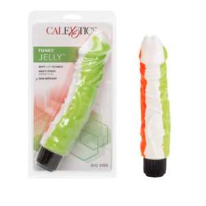 Funky Jelly Vibe 8 inches Orange Green from California Exotic Novelties Playful Dongs Collection is one of the most unique sex toys out there! Super soft and highly pliable