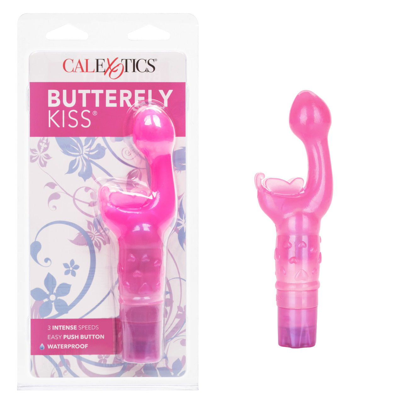 Butterfly Kiss Pink Vibrator from Cal Exotics. The ultra feminine Butterfly Kiss is the ultimate sensual pleasure tool for her. The multi-speed