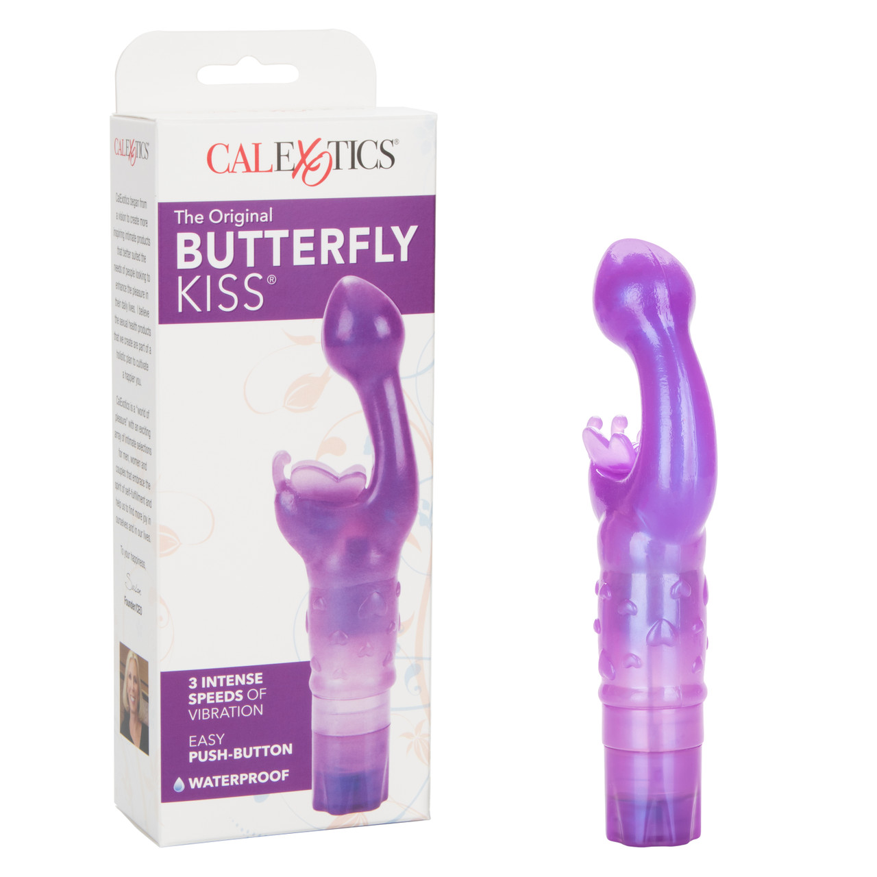 The Original Butterfly Kiss Purple Vibrator. Millions sold. California Exotic Novelties #1 best seller! The Original Butterfly Kiss is the ultimate power packed intimate Massager with her orgasmic pleasure in mind. The multi-speed Arouser is super soft an