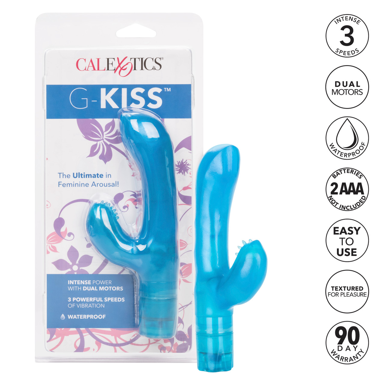 The ultimate in female arousal! G Kiss Blue Vibrator has dual motors for the ultimate in feminine arousal! Enjoy erotic sensual sensations whenever you are in the mood
