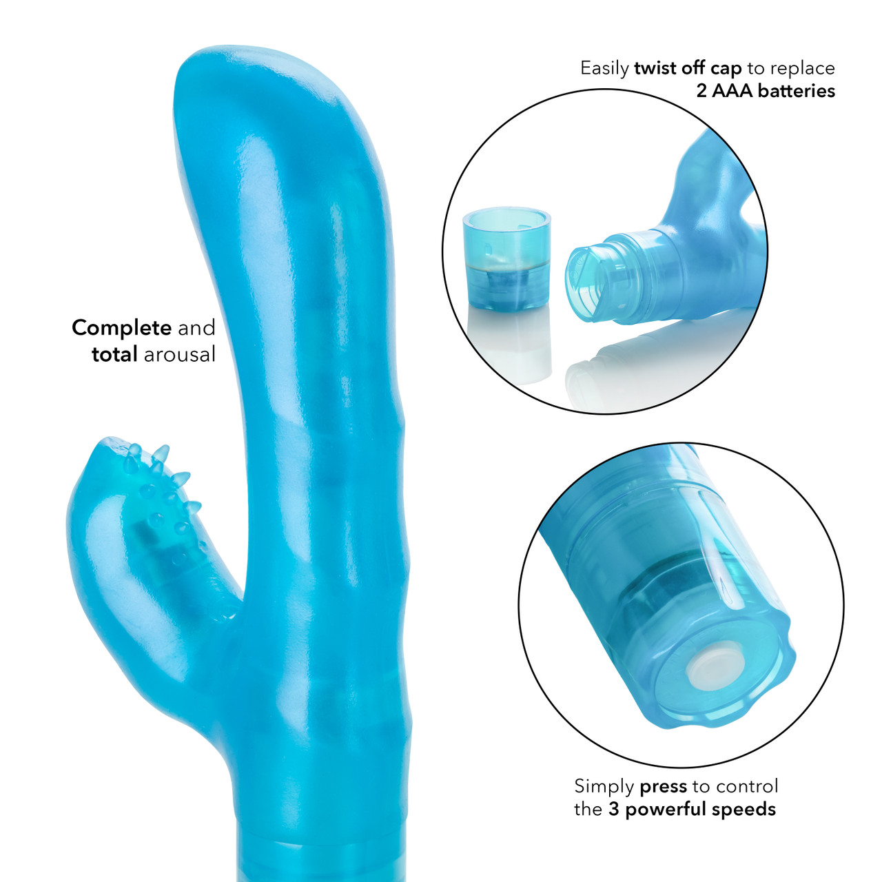 The ultimate in female arousal! G Kiss Blue Vibrator has dual motors for the ultimate in feminine arousal! Enjoy erotic sensual sensations whenever you are in the mood
