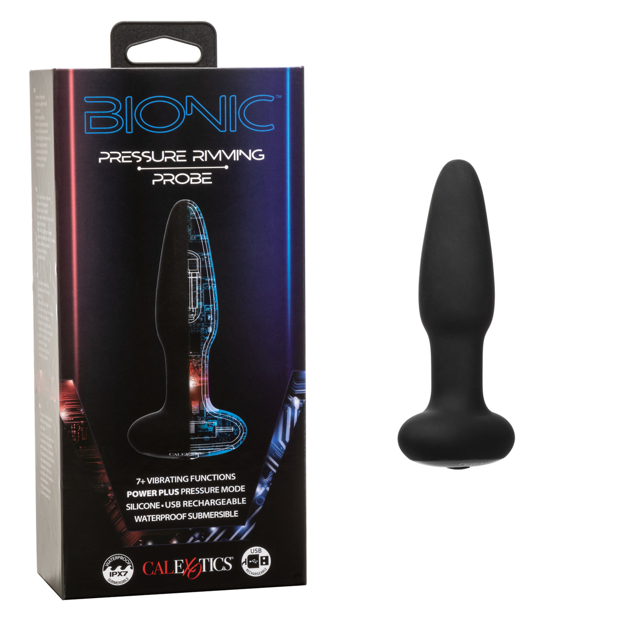 Bionic Pressure Rimming Probe from California Exotic Novelties. Ride the waves of ecstasy towards uncharted territories of pleasure with the Cal Exotics Bionic Pressure Rimming Probe. The 7 plus functions of intense vibration are paired with a sleek subme