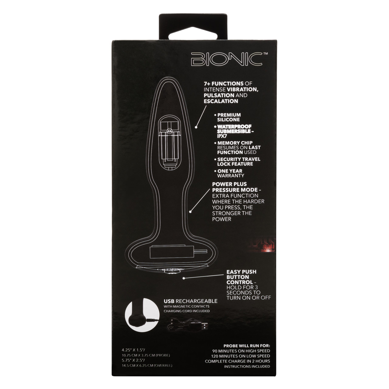 Bionic Pressure Rimming Probe from California Exotic Novelties. Ride the waves of ecstasy towards uncharted territories of pleasure with the Cal Exotics Bionic Pressure Rimming Probe. The 7 plus functions of intense vibration are paired with a sleek subme