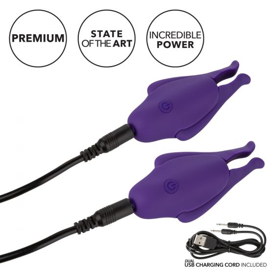 Nipple Play Rechargeable Nipplettes Purple from California Exotic Novelties. Blur the borders between pleasure and pain even further with the game changing Nipple Play Rechargeable Nipplettes. This daring designer nipple clamp set features 12 independentl