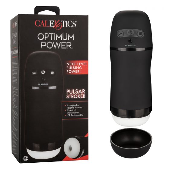 Optimum Power Pulsar Stroker from California Exotic Novelties. Wrap yourself in next level pulsing pleasure with the powerful Optimum Power Pulsar Stroker. This totally self contained vibrating Masturbator was made to envelop the senses with a fully custo