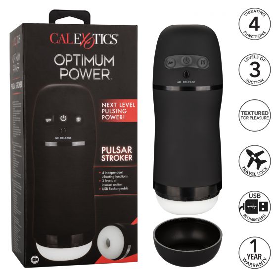 Optimum Power Pulsar Stroker from California Exotic Novelties. Wrap yourself in next level pulsing pleasure with the powerful Optimum Power Pulsar Stroker. This totally self contained vibrating Masturbator was made to envelop the senses with a fully custo
