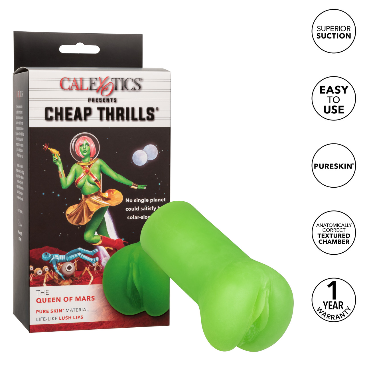 Cheap Thrills The Queen Of Mars Hulk Green Pussy Stroker from California Exotic Novelties. Blast off to a whole new galaxy of pleasure when you slip in the Cheap Thrills The Queen of Mars stroker. The closed end design provides superior suction