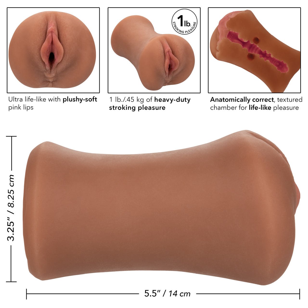 Stroke It Tight Pussy Brown Male Masturbator from California Exotic Novelties. The Stroke It collection brings you the Tight Pussy Stroking Sleeve