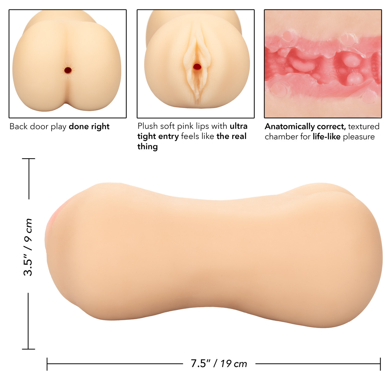Stroke It Pussy Ass Double Ended Stroker from California Exotic Novelties. The Stroke It collection brings you the Pussy and Ass Stroker Sleeve meant to thrill with your favorite Stroking options. Dive deep into over 1 pound of heavy duty Stroking pleasur