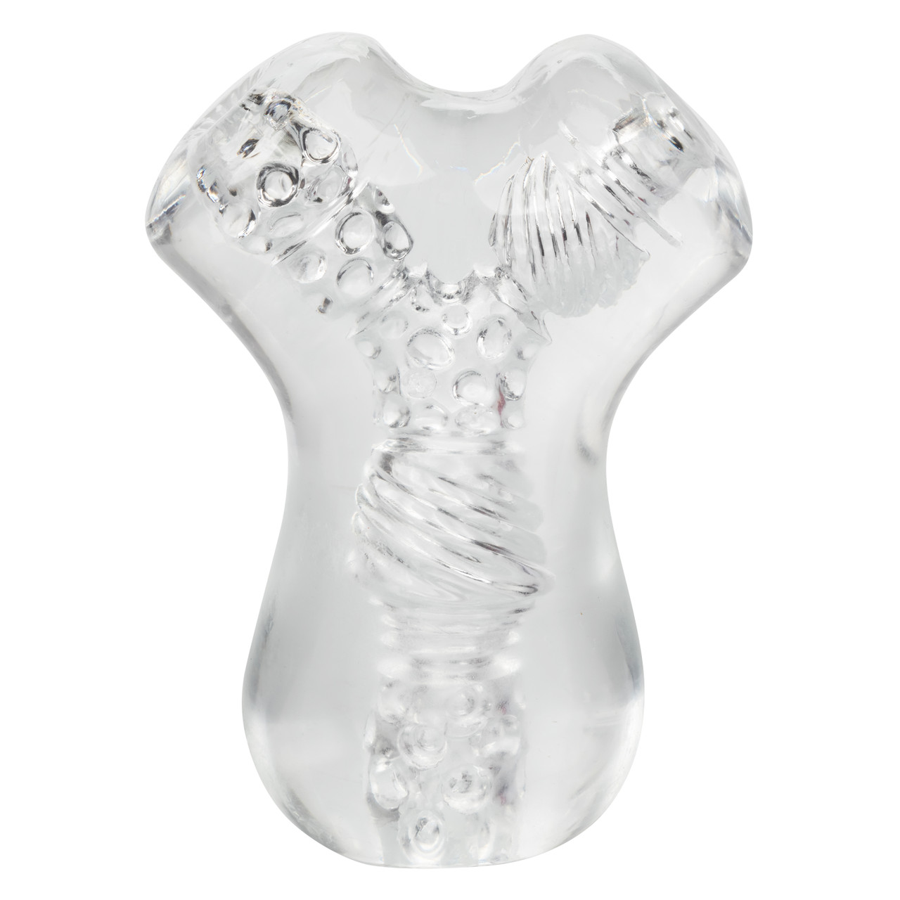 Cyclone Dual Chamber 6 inches Clear Stroker from California Exotic Novelties. Experience unparalleled pleasure with the Cyclone Dual Chamber Stroker. This premium masturbator is designed to take your pleasure to the next level with its innovative features