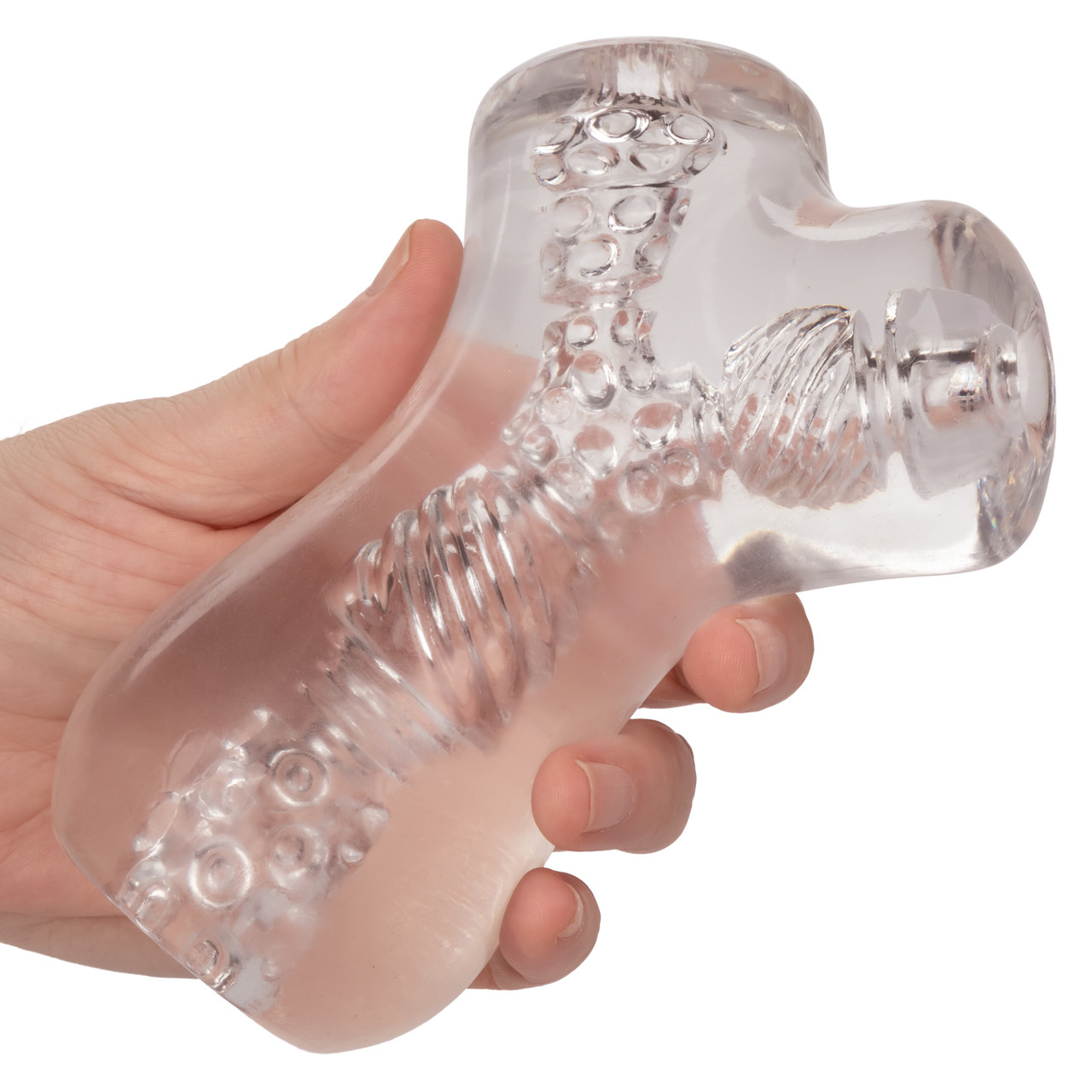 Cyclone Dual Chamber 6 inches Clear Stroker from California Exotic Novelties. Experience unparalleled pleasure with the Cyclone Dual Chamber Stroker. This premium masturbator is designed to take your pleasure to the next level with its innovative features
