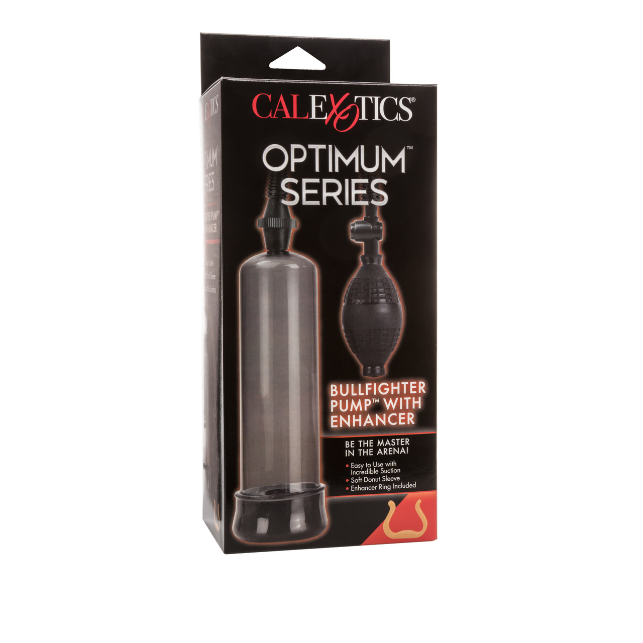 Optimum Series Bullfighter Pump from California Exotic Novelties. Be the master in the arena and Pump up your pleasure with the powerful Bullfighter Pump with Enhancer! This 7.5 inches long and 2 inches wide pleasure Pump is designed to help you reach you