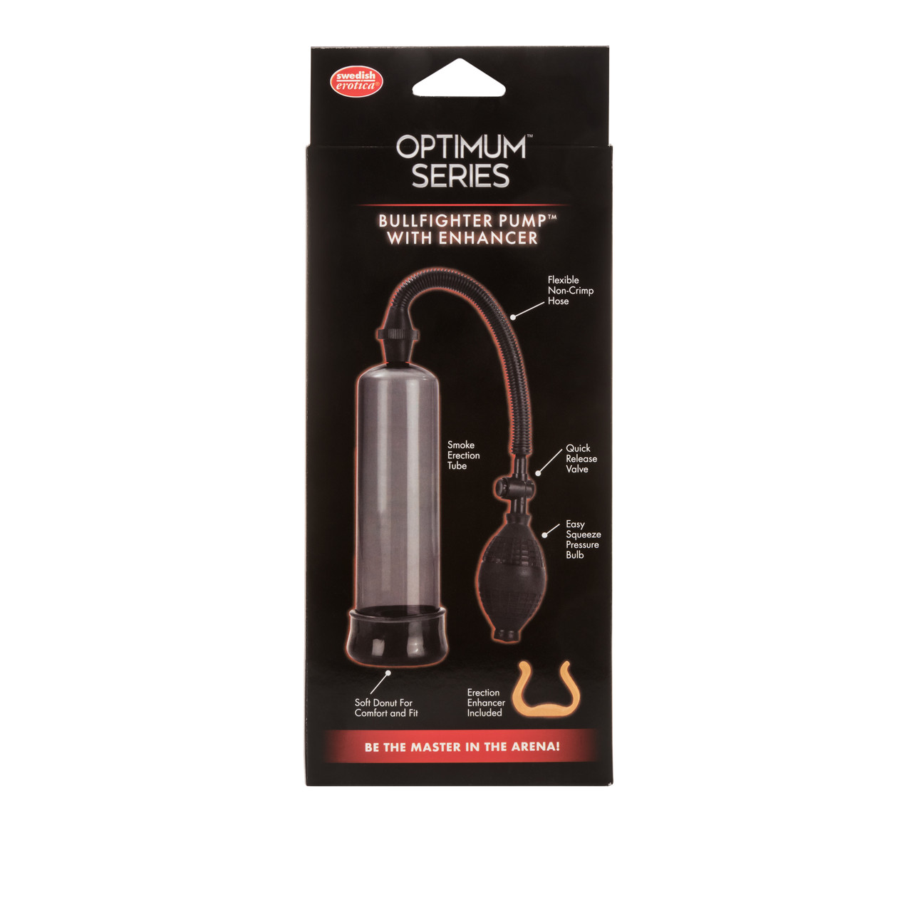 Optimum Series Bullfighter Pump from California Exotic Novelties. Be the master in the arena and Pump up your pleasure with the powerful Bullfighter Pump with Enhancer! This 7.5 inches long and 2 inches wide pleasure Pump is designed to help you reach you