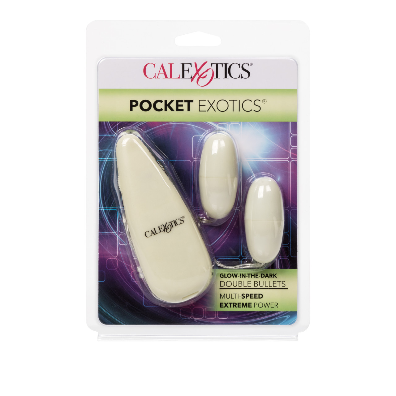 Pocket Exotics Glows In The Dark Double Bullet Vibrators from California Exotic Novelties. What sensations will you find in the dark? Discover new heights of pleasure with our Glow in the Dark Pocket Exotics Vibrating Glowing Double Bullet. In this soft s