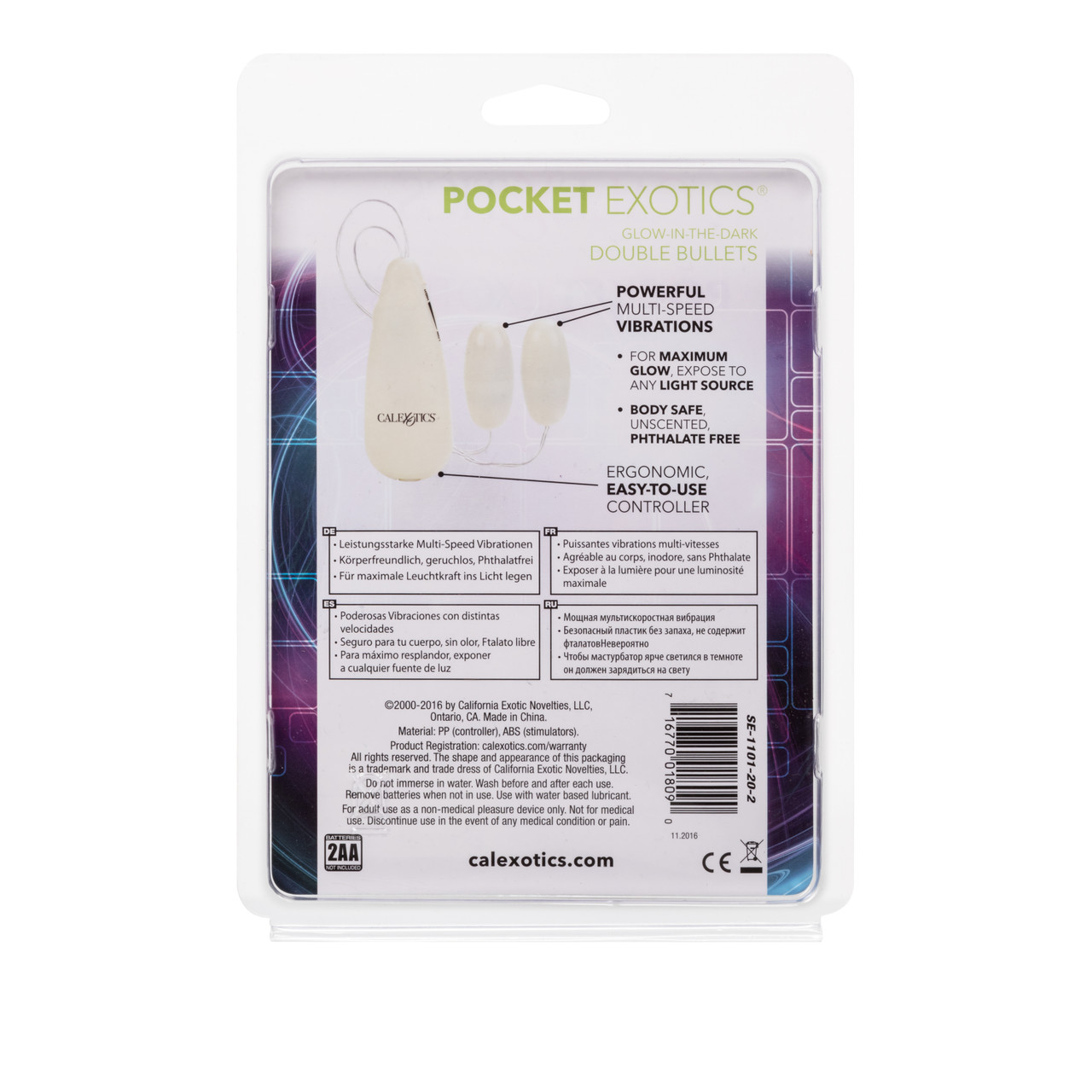 Pocket Exotics Glows In The Dark Double Bullet Vibrators from California Exotic Novelties. What sensations will you find in the dark? Discover new heights of pleasure with our Glow in the Dark Pocket Exotics Vibrating Glowing Double Bullet. In this soft s