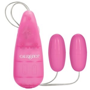Pocket Exotics Double Pink Passion Bullet Vibrator from California Exotic Novelties. Pocket Exotics Vibrating Double Pink Passion Bullets have a silky smooth Satin Finish and powerful multi-speed vibrating action. Crafted with an attached power controller