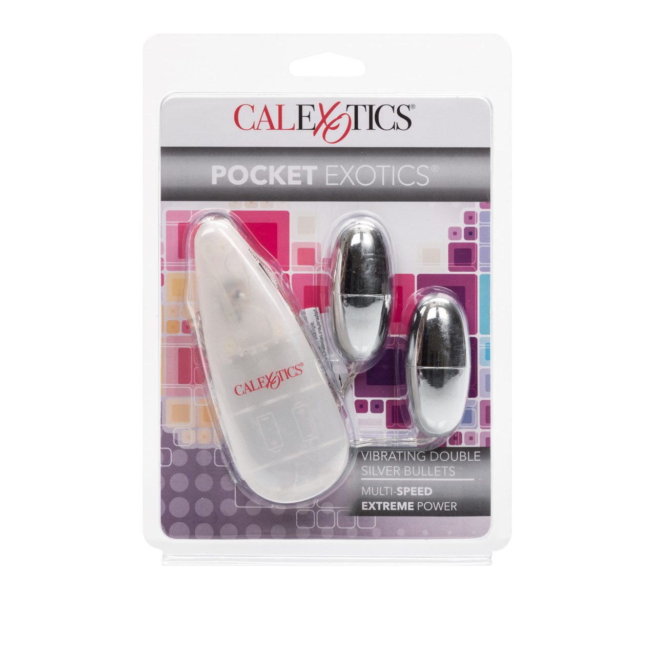 Pocket Exotic Double Bullet Vibrator Silver from California Exotic Novelties. You will find a silver shine of pleasure glowing when you enjoy with these multi-speed vibrating bullets. The Pocket Exotics Vibrating Double Silver Bullets are made from ABS Pl