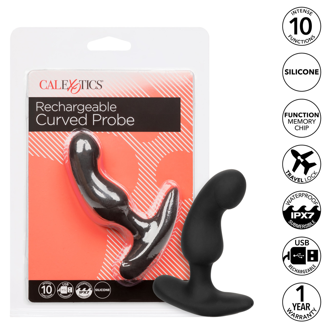 Anal Toys Rechargeable Curved Probe from California Exotic Novelties. Experience enhanced pleasure with the Rechargeable Curved Probe