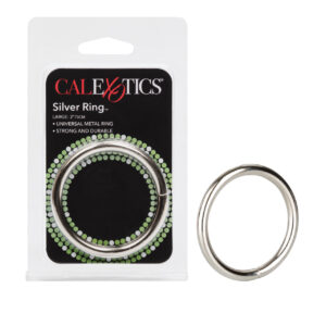 Silver Ring Large from California Exotic Novelties. Enhance your intimate performance and orgasmic climax with the Silver Ring. The sleek and smooth Metal Adornment Ring is designed for erotic arousal and stimulation pleasure and provides a comfortable