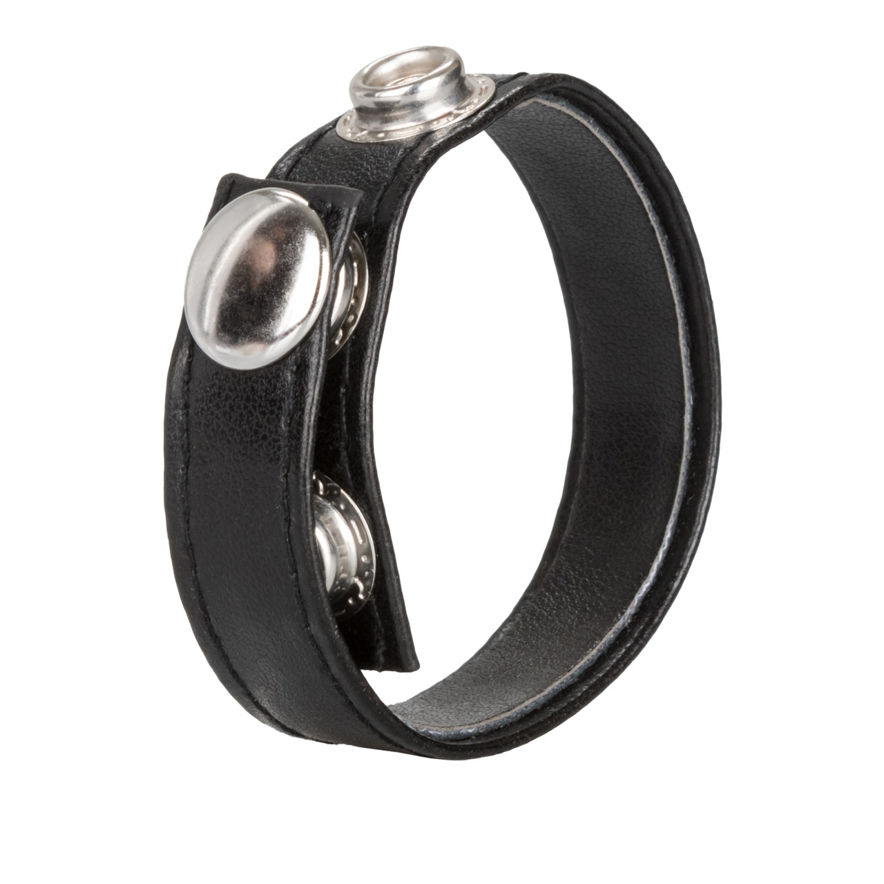 Leather 3 Snap Ring from California Exotic Novelties. Extend your personal pleasure and stamina with the easy to use Leather 3 Snap Ring. The fully adjustable Erection Enhancer is designed to provide an erotic supportive fit for maximum sensual satisfacti