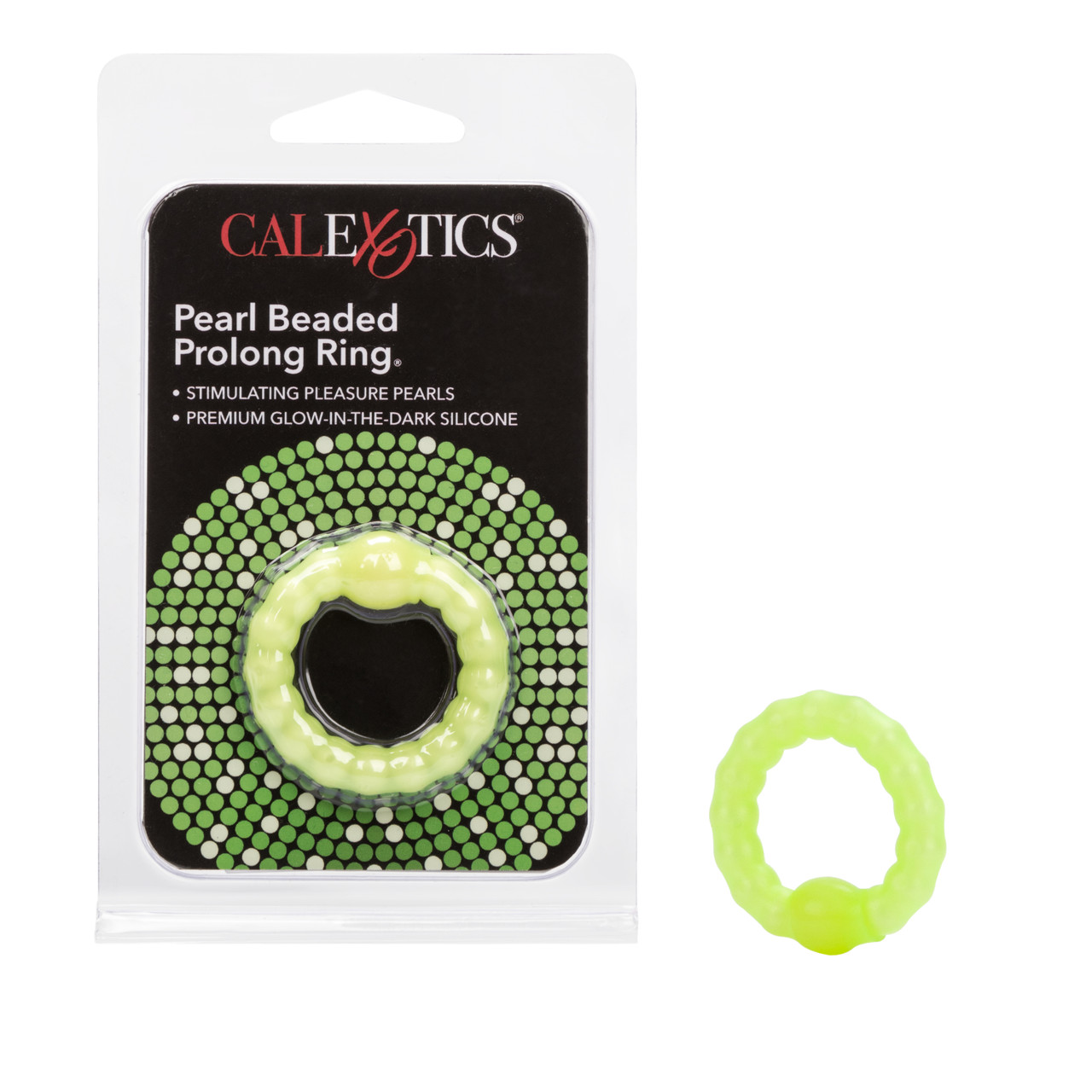 Prolong Beaded Ring Glow In The Dark from California Exotic Novelties. Enhance your erotic encounters with the exotic Prolong Beaded Ring. The stretchy and flexible erection enhancer is designed for intimate support and prolonged rock hard erections. The