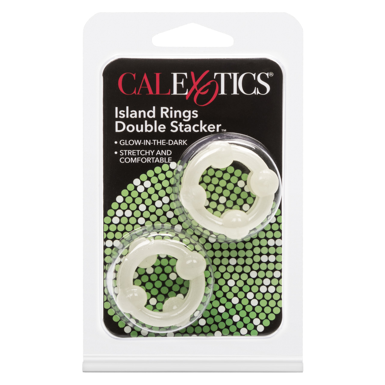 Island Rings Double Stacker Ring Glow in the Dark Double support stretchy Rings from California Exotic Novelties. Enjoy twice the delicious pleasure with the Island Rings Double Stacker. The versatile