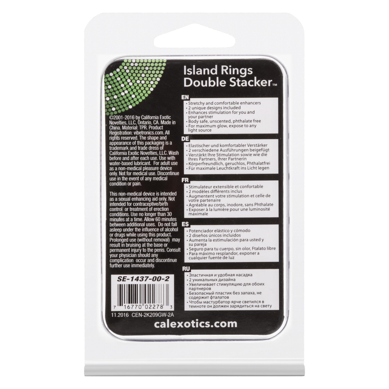 Island Rings Double Stacker Ring Glow in the Dark Double support stretchy Rings from California Exotic Novelties. Enjoy twice the delicious pleasure with the Island Rings Double Stacker. The versatile