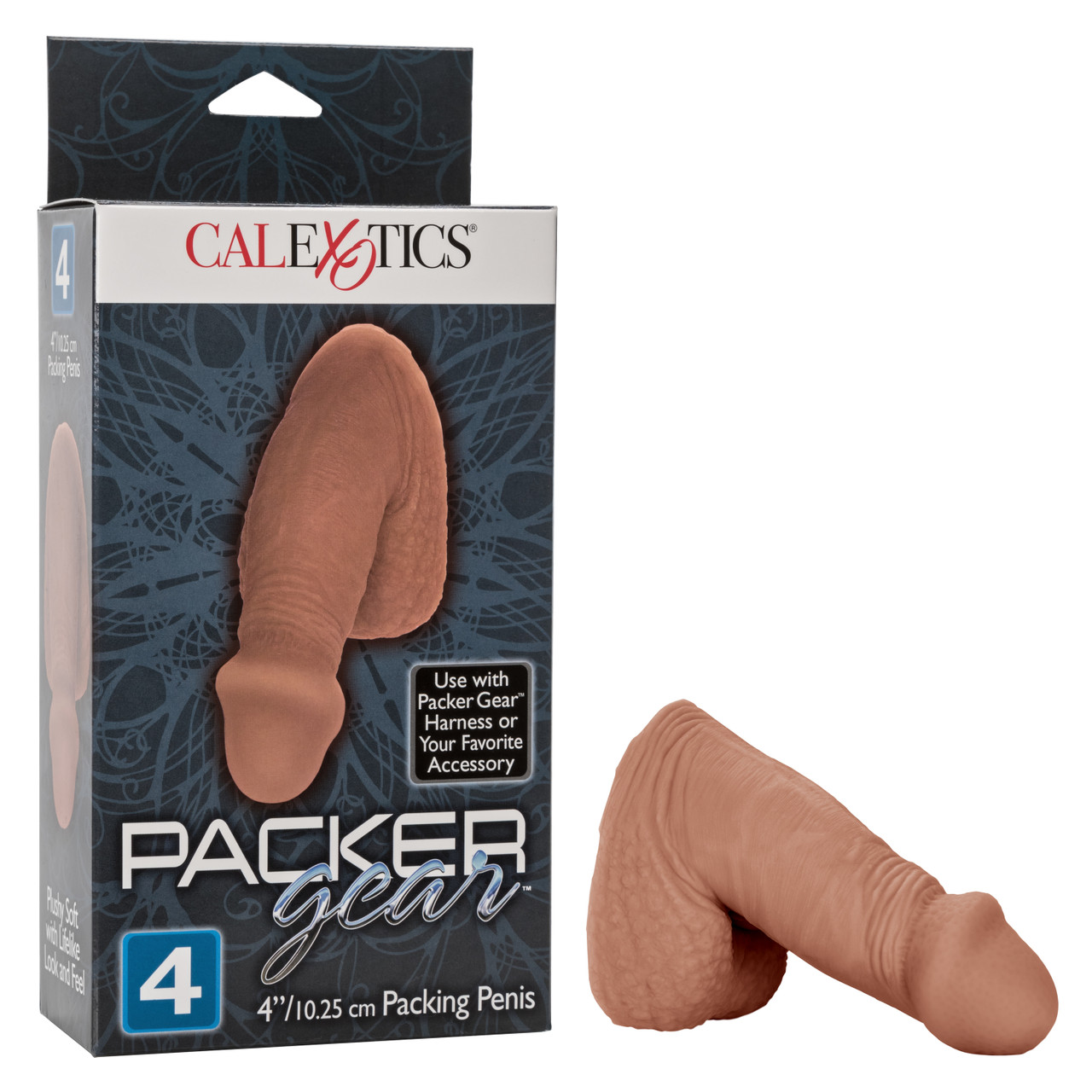 Packer Gear Brown Packing Penis 4 inches from California Exotic Novelties.The sensual Packer Gear Packing Penis is a realistic male package that makes for a sexy and masculine look. Designed for a comfortable and secure fit in your favorite Packer Gear Ha