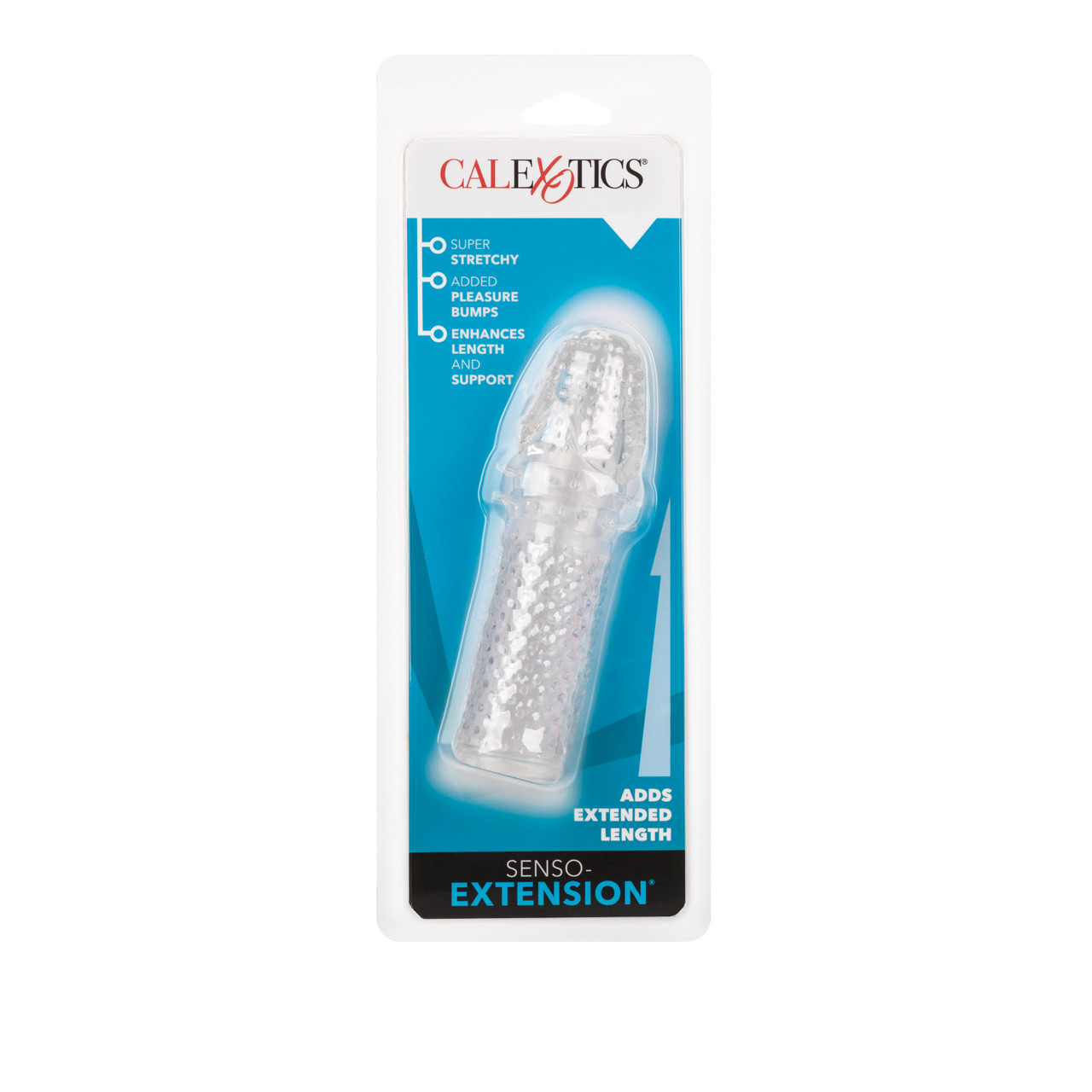 Elevate and extend your orgasmic pleasure and performance with the Senso Extension. The textured stimulator sleeve is designed for heightened sensuous seduction and super sized arousal satisfaction. The soft and super stretchy extension sleeve glides on t